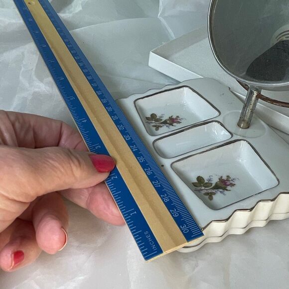 Vintage porcelain floral vanity with 2 sided mirror - Picture 7 of 8